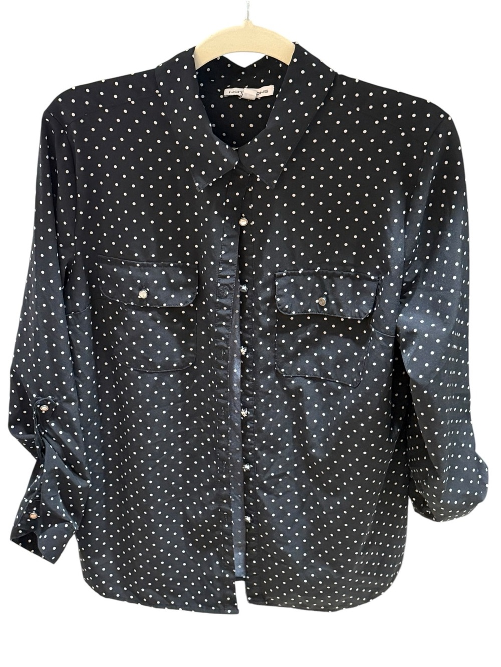 Notations Polka Dot Button-Up Shirt - Black- L
